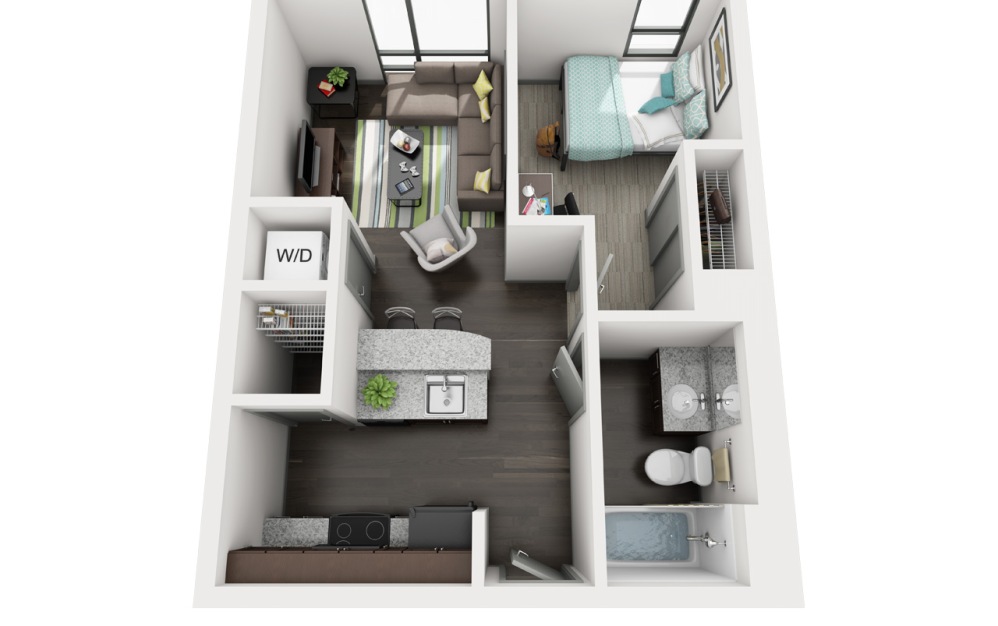 1 Bedroom 1 Bathroom - 1 bedroom floorplan layout with 1 bathroom and 486 - 536 square feet (1x1 A)