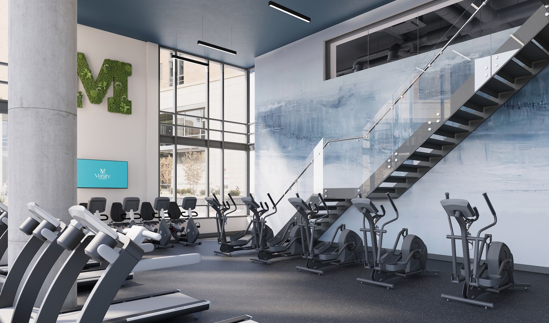 a gym with exercise equipment